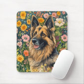 Whimsical German Shepherd in a Flower Garden Mousepad (Mit Mouse)
