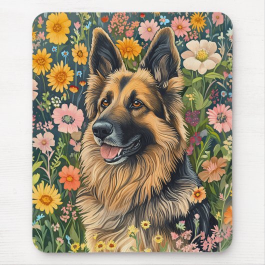 Whimsical German Shepherd in a Flower Garden Mousepad (Vorne)