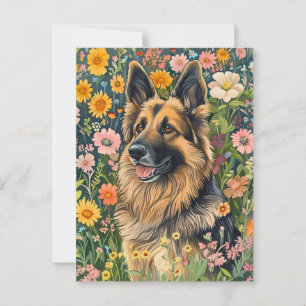 Whimsical German Shepherd in a Flower Garden Postkarte