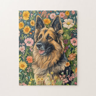Whimsical German Shepherd in a Flower Garden Puzzle