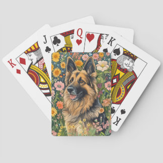 Whimsical German Shepherd in a Flower Garden Spielkarten