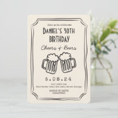 Whimsical gezeichnet Funky Cheers Beers 30. Geburt Einladung (Stehend Vorderseite)