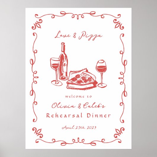 Whimsical Gezeichnet Pizza Probe Abendessen Unterk Poster (Vorne)
