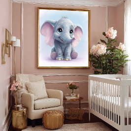 Whimsical Ghibli Inspiriert Baby Elephant Art Prin Poster