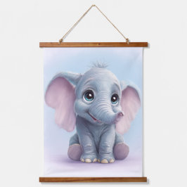 Whimsical Ghibli Inspiriert Baby Elephant Art Prin Wandteppich Mit Holzrahmen
