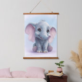 Whimsical Ghibli Inspiriert Baby Elephant Art Prin Wandteppich Mit Holzrahmen (Schlafzimmer)