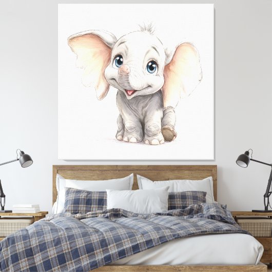 Whimsical Ghibli Inspiriert Baby Elephant Leinwanddruck (Insitu (Schlafzimmer))