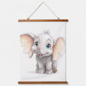 Whimsical Ghibli Inspiriert Baby Elephant Wandteppich Mit Holzrahmen (Vorderseite)