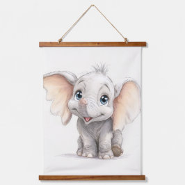Whimsical Ghibli Inspiriert Baby Elephant Wandteppich Mit Holzrahmen