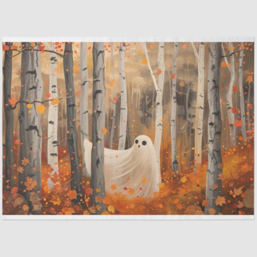 Whimsical Ghost Autumn Woods Fall Decoupage Seidenpapier (Vorderseite)