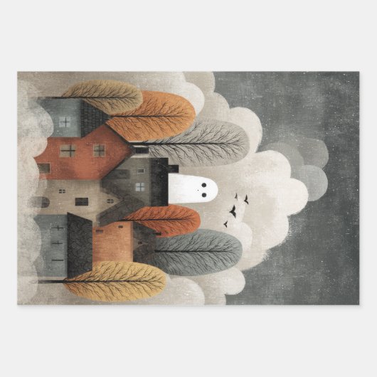 Whimsical Ghost Illustration Spooky Niedlich Hallo Geschenkpapier Set (Vorderseite 3)