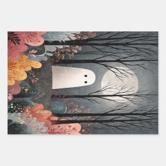 Whimsical Ghost Illustration Spooky Niedlich Hallo Geschenkpapier Set (Vorderseite)