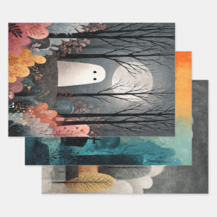 Whimsical Ghost Illustration Spooky Niedlich Hallo Geschenkpapier Set