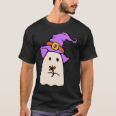 Whimsical Ghost mit Hexenhut und Blume T-Shirt (Vorderseite)