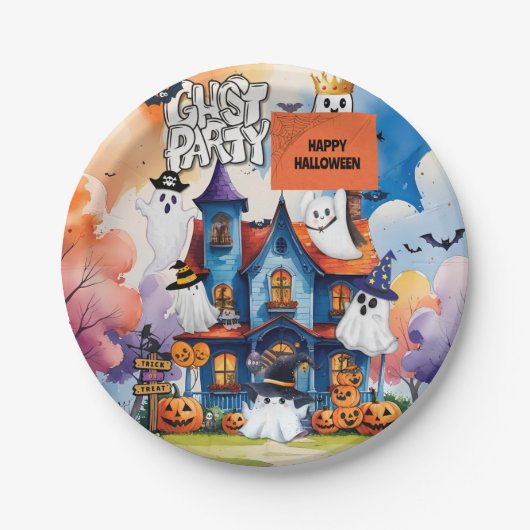 Whimsical Ghost Party Kids Halloween Pappteller (Vorderseite)