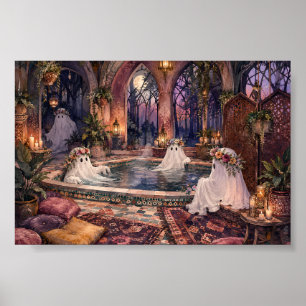 Whimsical Ghost Spa Badehaus Cozy Goth Badezimmer Poster