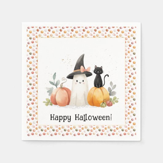 Whimsical Ghost und Black Cat Halloween Serviette (Vorderseite)