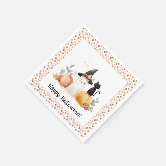 Whimsical Ghost und Black Cat Halloween Serviette (Ecke)