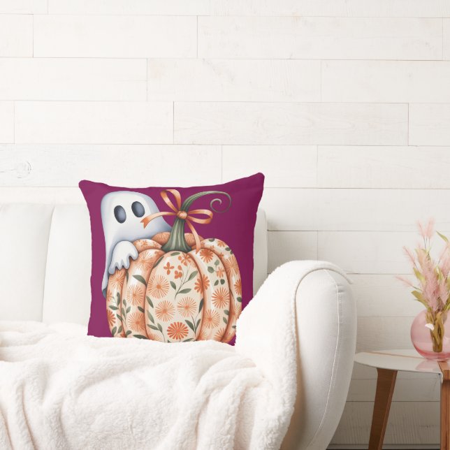 Whimsical Ghost und Floral Pumpkin Flüchtige Blick Kissen (Liege)