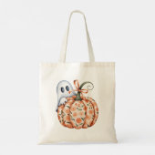 Whimsical Ghost und Floral Pumpkin Flüchtige Blick Tragetasche (Rückseite)