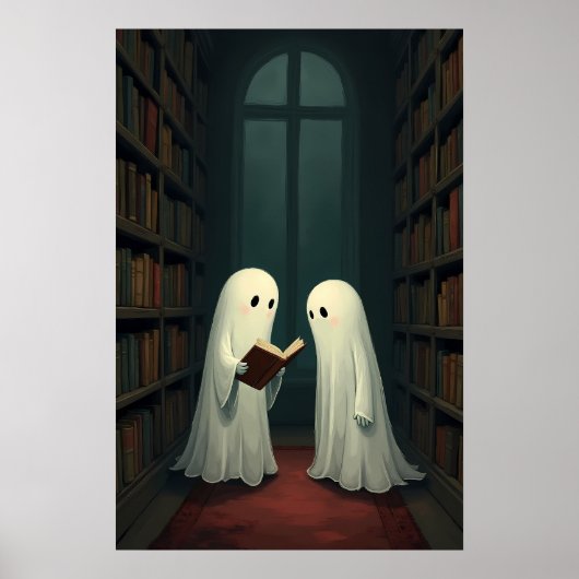 Whimsical Ghosts in a Cosy Reading Haven - Bibliot Poster (Vorne)