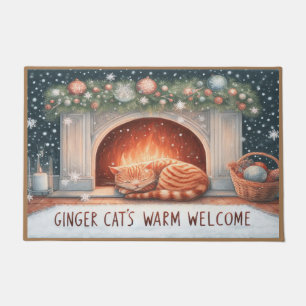 Whimsical Ginger Cat's Warm Welcome Christmas Fußmatte
