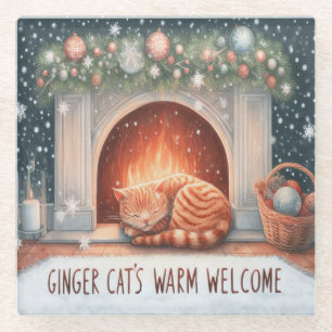 Whimsical Ginger Cat's Warm Welcome Christmas Glasuntersetzer