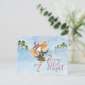 Whimsical Ginger Hair Ice Skater Feiertagspostkarte (Stehend Vorderseite)
