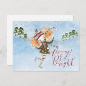 Whimsical Ginger Hair Ice Skater Feiertagspostkarte (Vorne/Hinten)