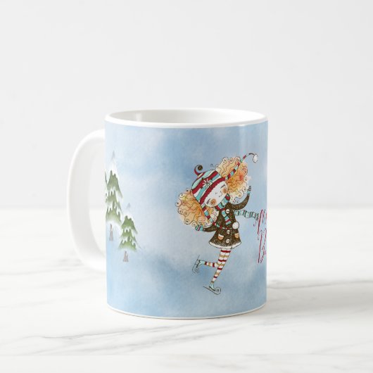 Whimsical Ginger Hair Ice Skater Holiday Kaffeetasse (Vorderseite Links)