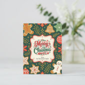 Whimsical Gingerbread Holly Weihnachtsgrüße Feiertagspostkarte (Stehend Vorderseite)