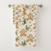 Whimsical Gingerbread & Pine Holiday Pattern Badhandtuch Set (Insitu)