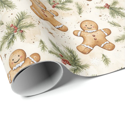 Whimsical Gingerbread & Pine Holiday Pattern Geschenkpapier (Rolleneckpunkt)