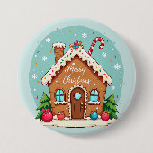Whimsical Gingerbrett Weihnachtslandschaft im Haus Button (Vorderseite)