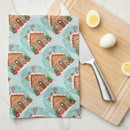 Whimsical Gingerbrett Weihnachtslandschaft im Haus Geschirrtuch (Viertel Falte)