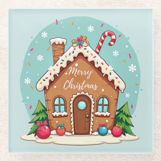 Whimsical Gingerbrett Weihnachtslandschaft im Haus Glasuntersetzer (Vorderseite)