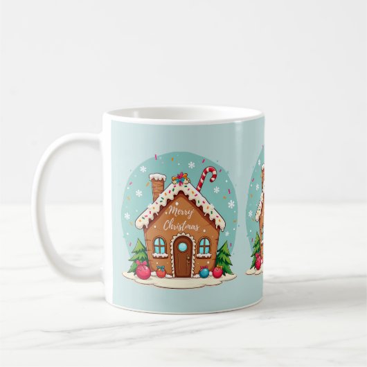 Whimsical Gingerbrett Weihnachtslandschaft im Haus Kaffeetasse (Links)