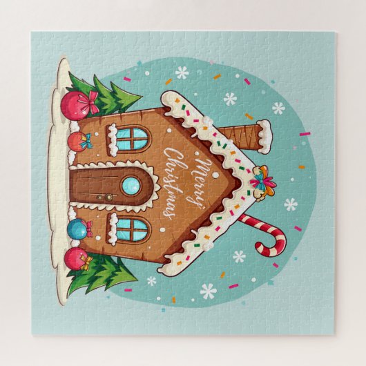 Whimsical Gingerbrett Weihnachtslandschaft im Haus Puzzle (Horizontal)
