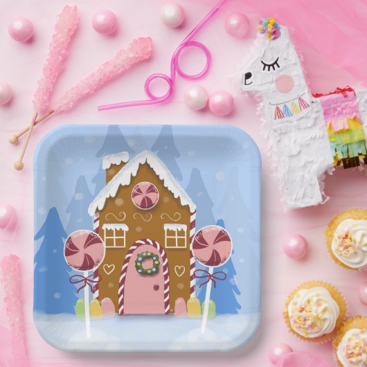 Whimsical Gingerbrot House Blue Paper Teller (Party)