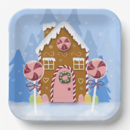 Whimsical Gingerbrot House Blue Paper Teller