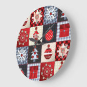 Whimsical Gingham Christmas Patchwork Qui Große Wanduhr (Winkel)