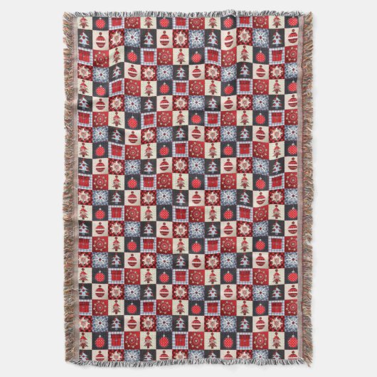 Whimsical Gingham Christmas Patchwork Quilt Decke (Vorderseite Vertikal)