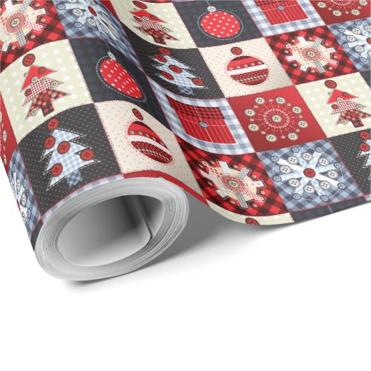 Whimsical Gingham Christmas Patchwork Quilt Geschenkpapier (Rolleneckpunkt)