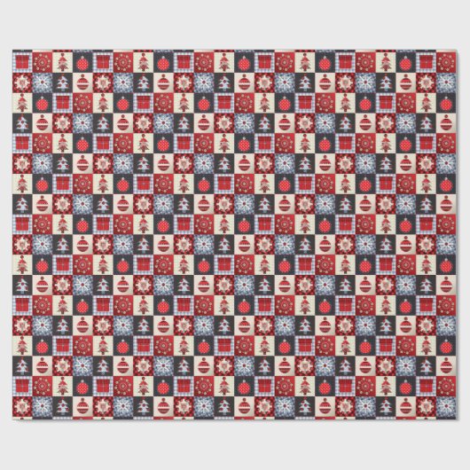 Whimsical Gingham Christmas Patchwork Quilt Geschenkpapier (Flach)