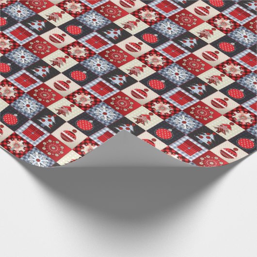 Whimsical Gingham Christmas Patchwork Quilt Geschenkpapier (Ecke)