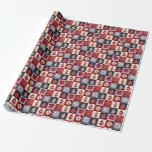 Whimsical Gingham Christmas Patchwork Quilt Geschenkpapier<br><div class="desc">Whimsical Gingham Christmas Quilt Design in Blues und Rot und aus Weiß - Niedliche Weihnachtsbäume, Schmuck und Schneeflocken mit niedlichen Knöpfen und mit Gingham und Polka Punkte als Hintergrund für die Plätze. Ein beliebtes Weihnachtsdesign für Bauernfamilien und Landhäuser. KEINE echten Knöpfe oder Quiltstoffe sind auf diesem Produkt, es ist künstlerisch...</div>