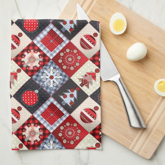 Whimsical Gingham Christmas Patchwork Quilt Handtuch (Viertel Falte)