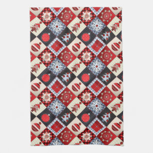 Whimsical Gingham Christmas Patchwork Quilt Handtuch