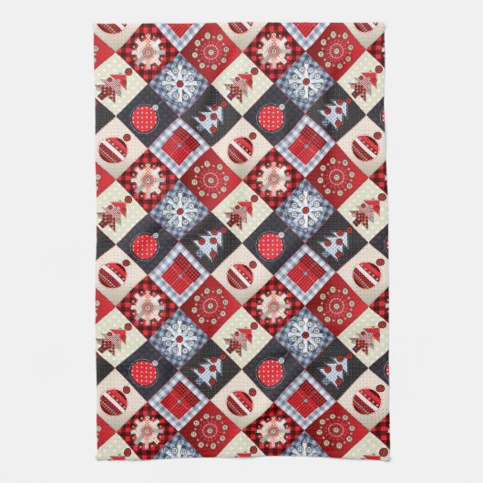 Whimsical Gingham Christmas Patchwork Quilt Handtuch (Vertikal)