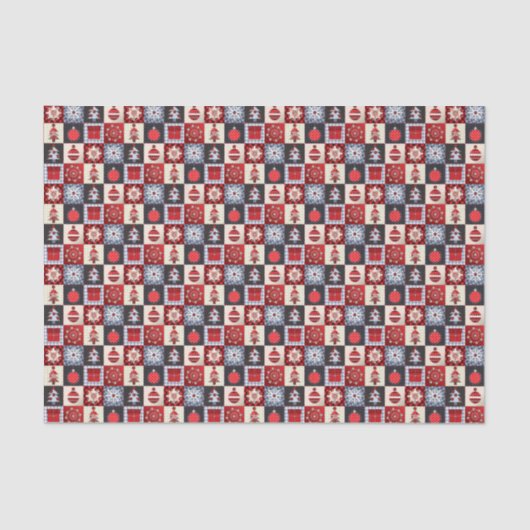 Whimsical Gingham Christmas Patchwork Quilt Seidenpapier (Vorderseite)